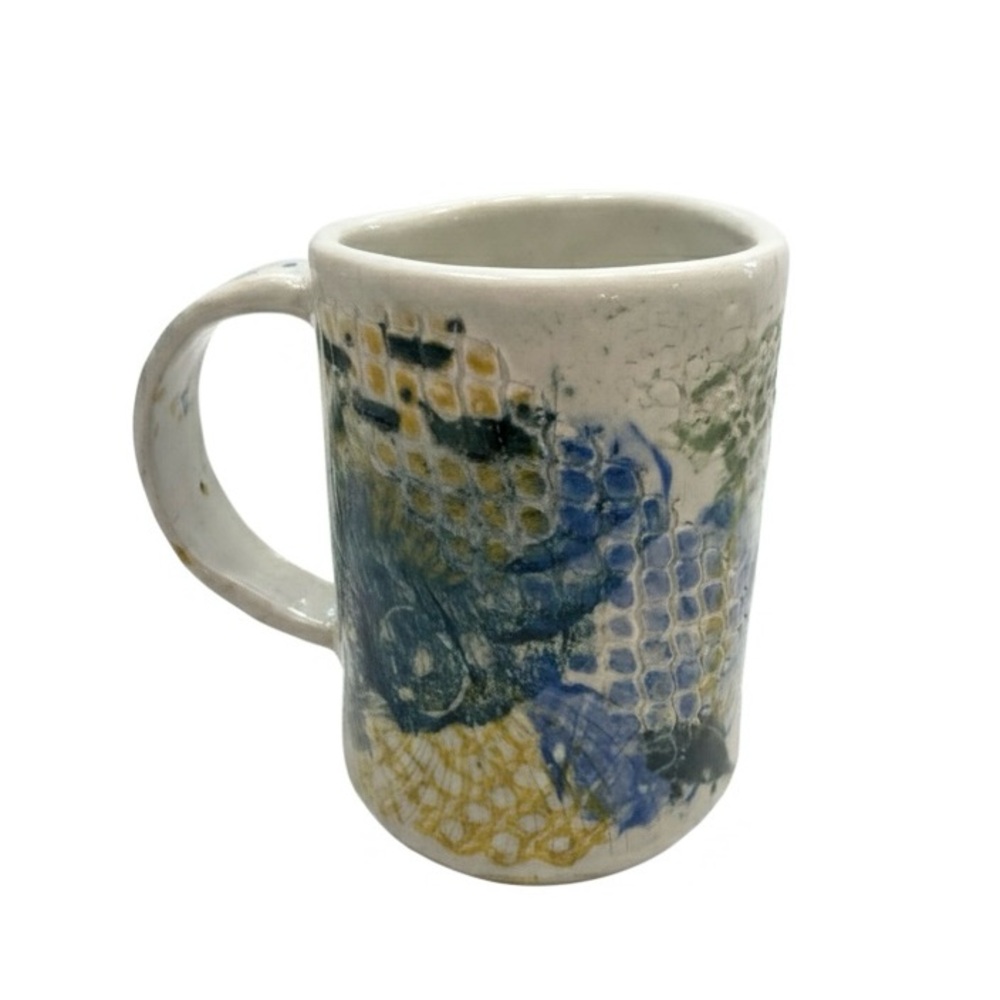 Japanese Handcrafted Studio Pottery Tall Mug - Seahorse & Ocean Design (松下)‎
